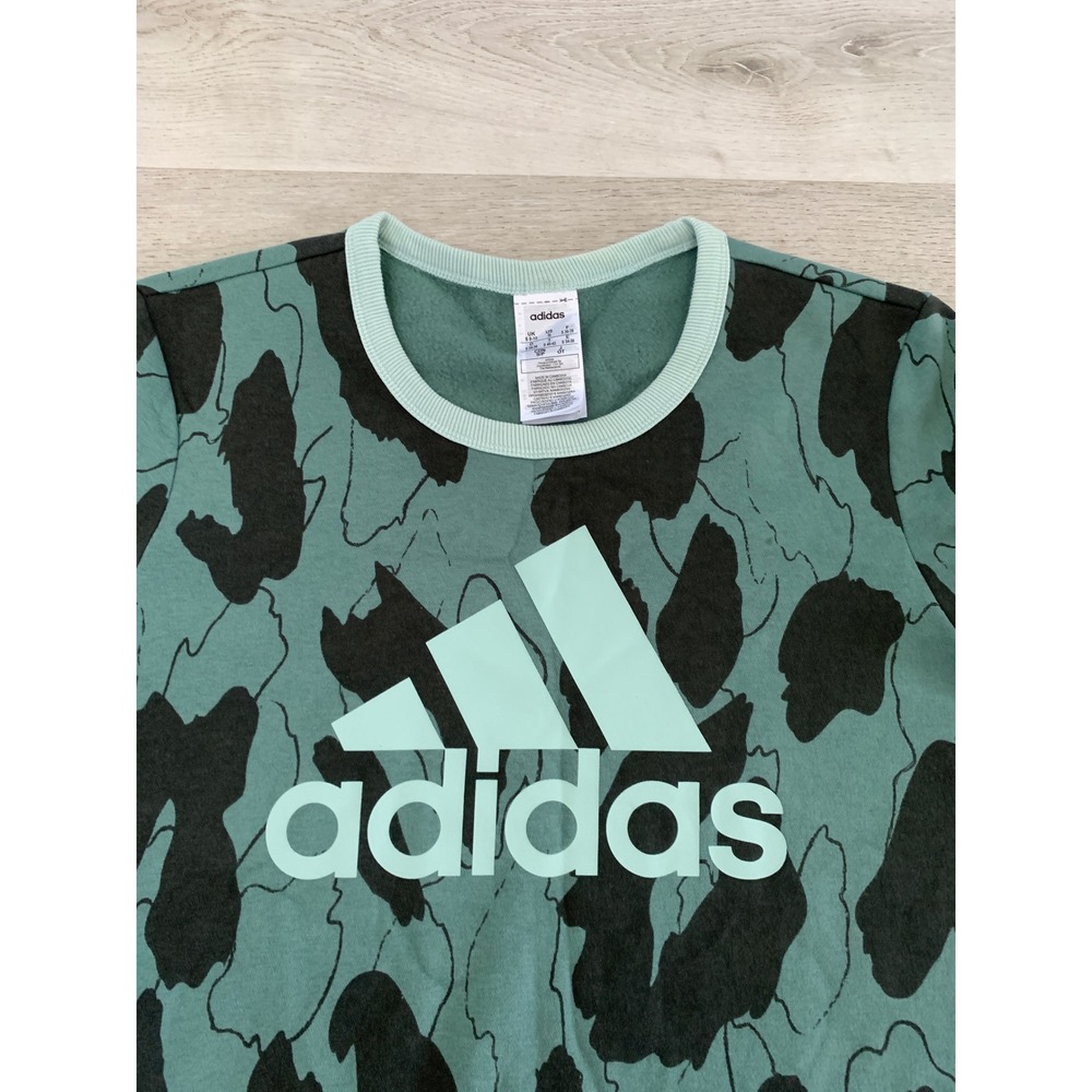 Adidas Womens Abstract Animal Print Crewneck Sweatshirt Green Black Small - Picture 3 of 8